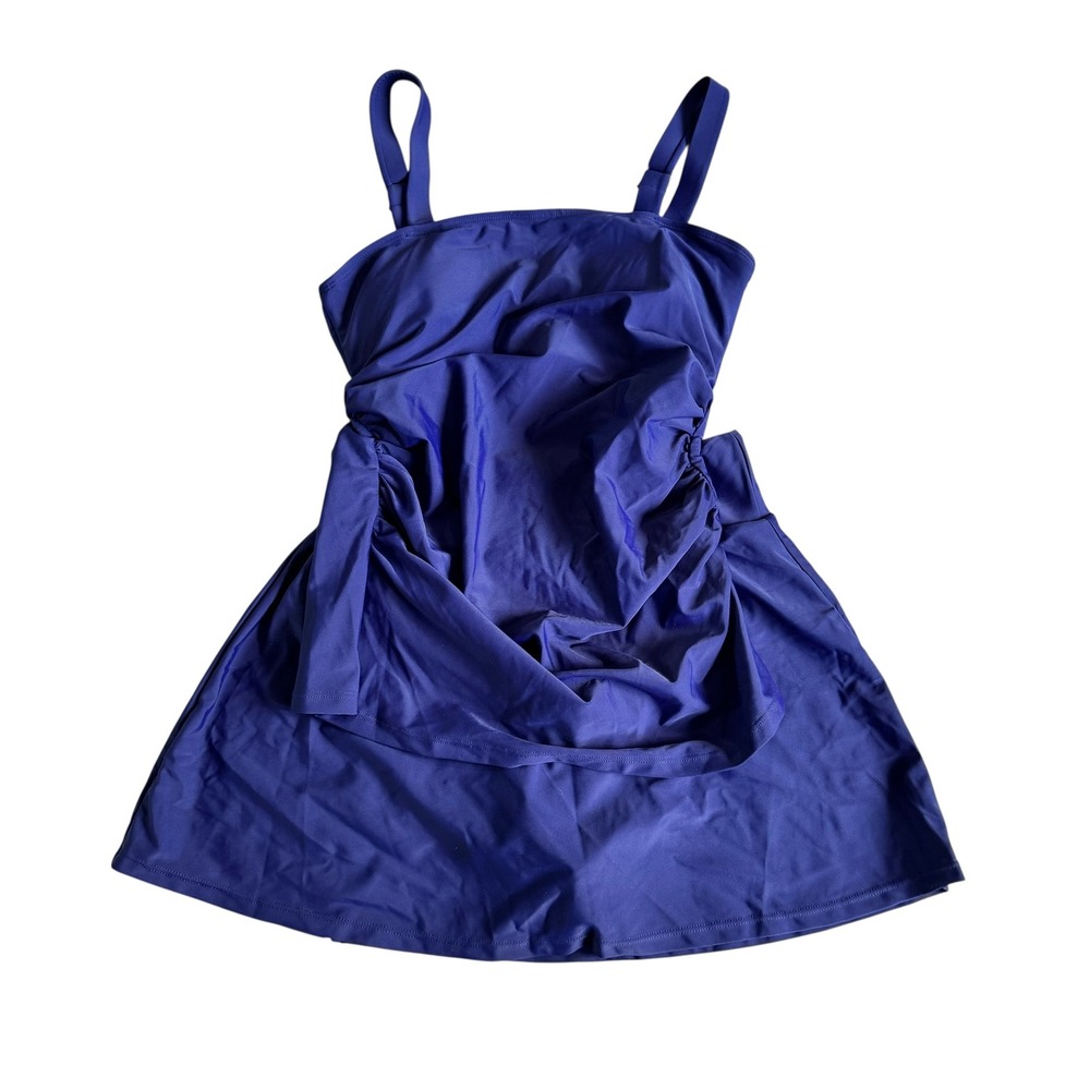 Swimdress Women's Blue Skirted Swimsuit Ruched Tankini Top Beach Vacation